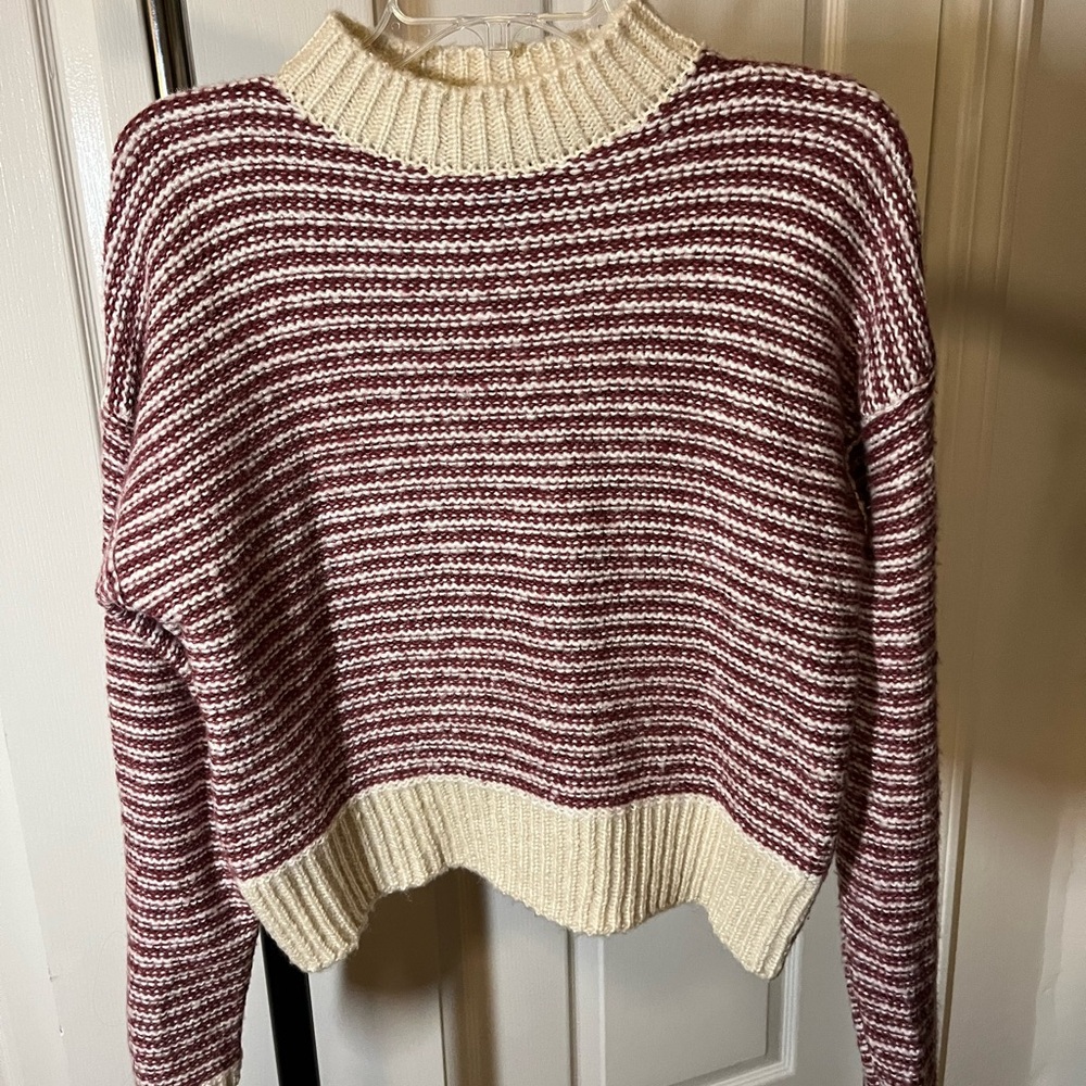 FOREVER 21 Red and Cream Striped Sweater
